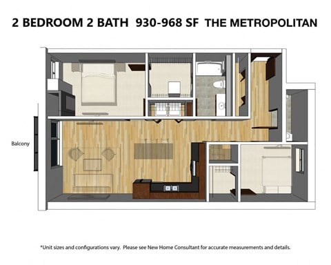Floor plan for 2 beds, 2 baths, 1660 sqft